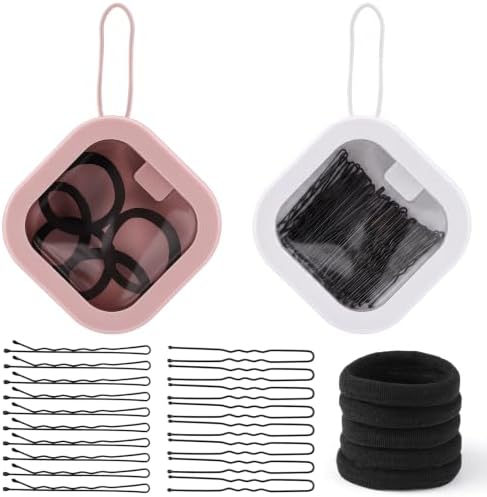 2 Pack Hair Tie Organizer with 50 Bobby Pins 50 U Shaped Pins 20 Hair Ties by Needbrock