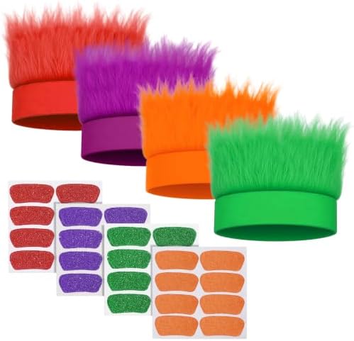 JATEBI 4 Pack Hairy Headband Crazy Hair Wigs with Stickers by JATEBI