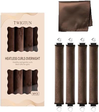 4pc Heatless Curls Overnight Hair Curlers - 4 Pcs No-Heat Curling Rod to Sleep In and Shower Cap,Velvet Hair Rollers with Satin Wrap (new packaging) by Unknown