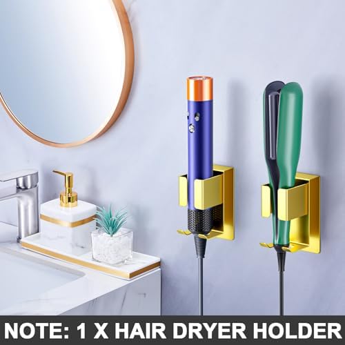 Hair Straightener Holder Wall Mounted Blow Dryer Holder, Blow Dryer and Curling Iron Holder, Hair Dryer and Straightener Holder, Bathroom Hair Tools Organizer and Storage (Gold, 1Pc) - Image 3