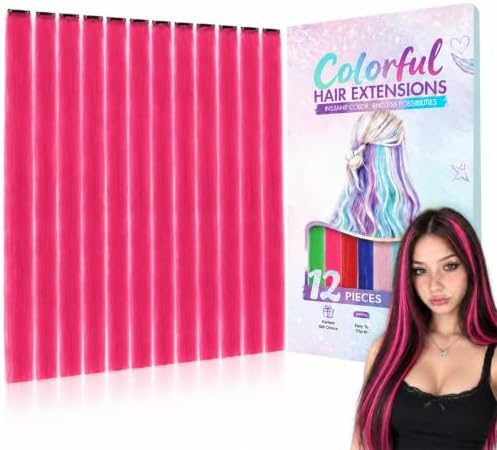 Hot Pink Colored Clip in Hair Extensions, Synthetic Hair for Girls by KRALER