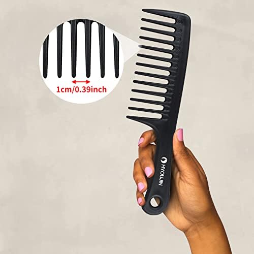 HYOUJIN Large Wide Tooth Comb Detangling for Curly,Wet,Dry Hair,Black - Image 2