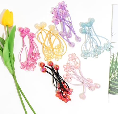 24PCS Ball Charm Hair Ties for Little Girls, Camellia Bubble Ponytail Holders Elastic Bands Hair Accessories for Kids Children Girls(6 Colors) - Image 4