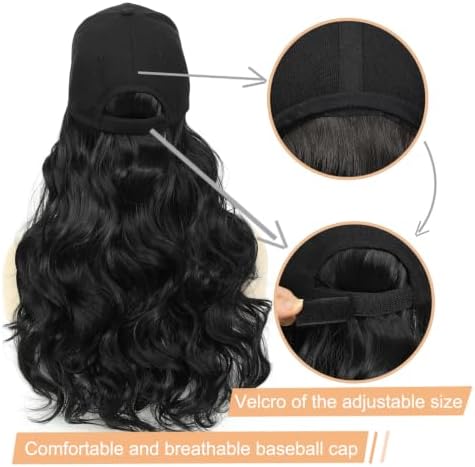 Hat Wig Baseball Cap with Long Wavy Wig Layered Black Curly Wave Hair - Image 4