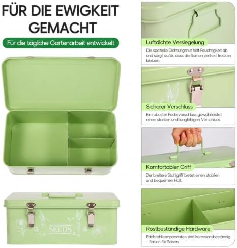 60 Slots Seed Organizer Storage Box with 3 Compartments,Large Metal Garden Seed Organizer with Lid&Safety Locks,Seed Saver Bin 50 Plant Labels 60 Seed Envelopes,Professional All-In-One Seed Saving Kit - Image 6
