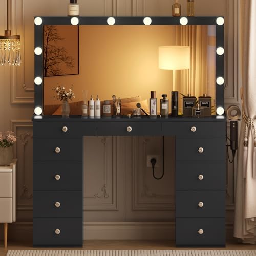 Likein Black Makeup Vanity with Lighted Mirror, 11 Drawers Dressing Table - Image 2