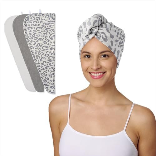 Turbie Twist Microfiber Hair Towel, Light, Dark Grey, Snow Leopard (3 Pack) by TurbieTwist