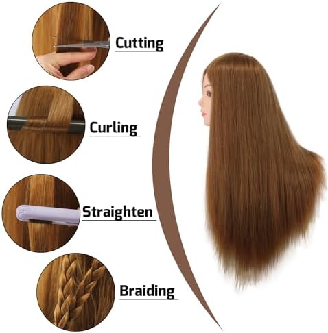 Mannequin Head 80% Real Human Hair 26'' Cosmetology Doll Head for Styling - Image 3