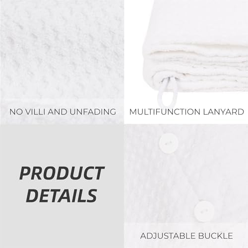 MaopaoBeauty Hair Towel Wrap for Women Long&Thick Hairs Head Wrap 1Pack Super Absorbent Hair Drying White Waffle Bath Towels for Curly Quick Dry Hair Drying Towels with Button - Image 2