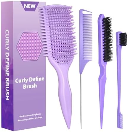 Curl Defining & Detangling Brush – Dual-Vented Curly Hair Brush for Wet & Dry Hair with Flexible Bristles – Reduces Frizz & Smooths Knots – For All Hair Types & Users (Purple) by QuwheCurlDefiningBrush