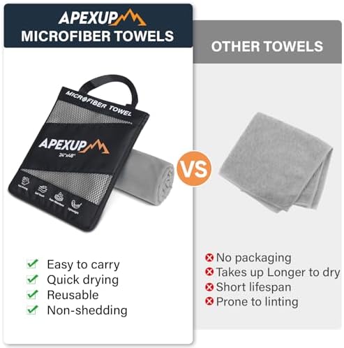 APEXUP Microfiber Travel Towel, Ultra Absorbent Quick Dry Towels, Lightweight Gym Sports Camping Towel for Workout, Yoga, Beach, Shower, Swimming (72"×40", Gray) - Image 3