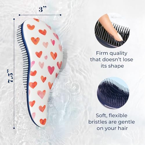 Crave Naturals Glide Thru Detangling Hair Brush for Adults and Kids - Detangler Hairbrush for Curly or Straight, Wet or Dry Hair - Gentle on Tangles Comb - Purple and Pink Hearts (Pack of 2) - Image 3