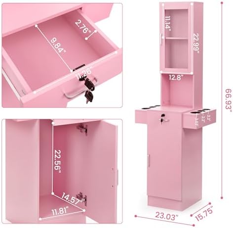 RESHABLE Salon Station for Hair Stylist,Hair Styling Storage Cabinet,Pink - Image 2