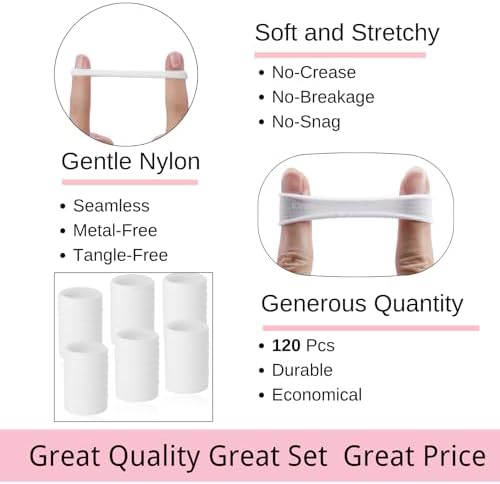 LuSeren 120 Pcs No Damage Hair Ties for Thick Hair, Large Soft Seamless Nylon Hair Elastics for Women, Ponytail Holders Accessories –White - Image 3