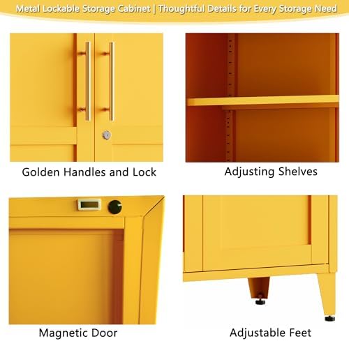 Metal Storage Cabinet with Lock,Yellow Steel Tool Cabinet with 3 Adjustable Shelves,61 Tall Freestanding Heavy Duty Garage Locker for Home Office Kitchen 61" H X 27.6" W X 13.8" D - Image 4