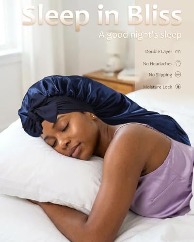 AWAYTR Long Satin Bonnet for Braids - Double Layer Hair Bonnet for Sleeping - Image 6