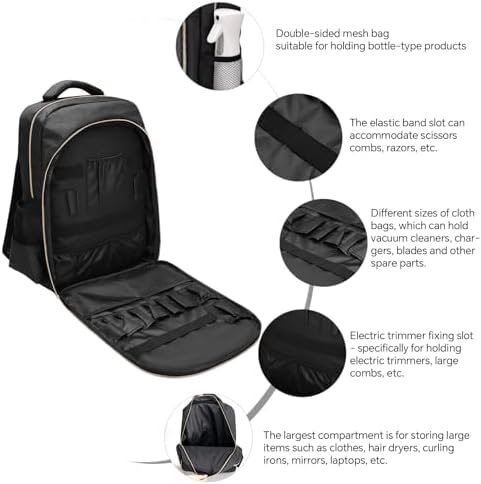 Barber Backpack for Men Women, Professional Barber Bag Case Organizer for Clippers and Supplies, Portable Cosmetology Hairstylist Travel Backpack with Barber Accessories Cape and Brush (Black) - Image 5