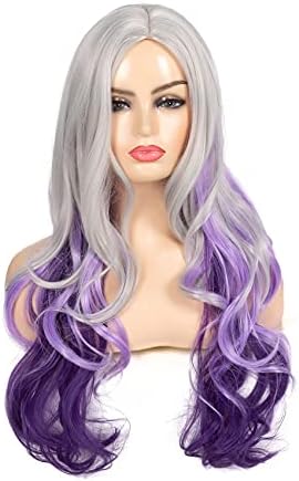 Long Curly Wavy Silver Grey to Purple Wig Side Part Natural Looking Synthetic Cosplay Wig for Women - Image 2