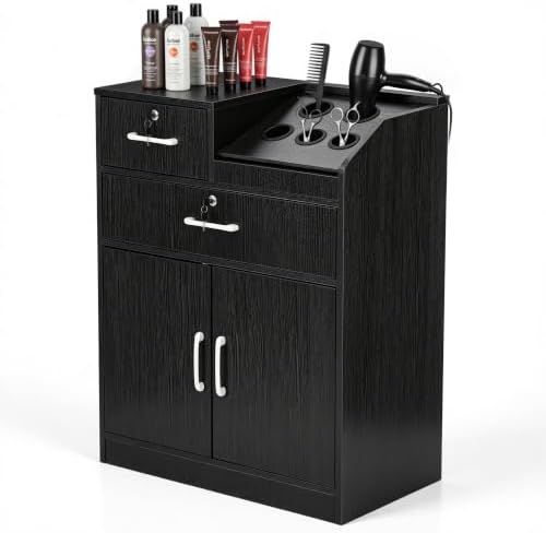 BarberPub Locking Salon Storage Cabinet with Drawers Black 2032 by BarberPub