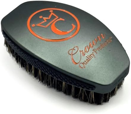 360 Wave Brush, Curved MEDIUM Mixed Boar Bristle, STEEL GATLING, Waterproof by CrownQualityProducts