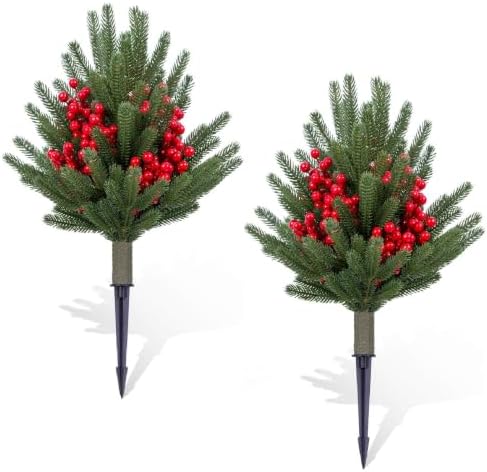 21.6" Artificial Cedar Topiary Ball Trees with Metal Ground Spike, Set of 2 by JustSmart