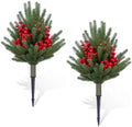21.6" Artificial Cedar Topiary Ball Trees with Metal Ground Spike, Set of 2 by JustSmart
