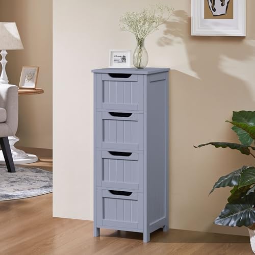 Yaheetech Bathroom Storage Cabinet, 12" W Slim 4-Drawer Design, Gray - Image 6