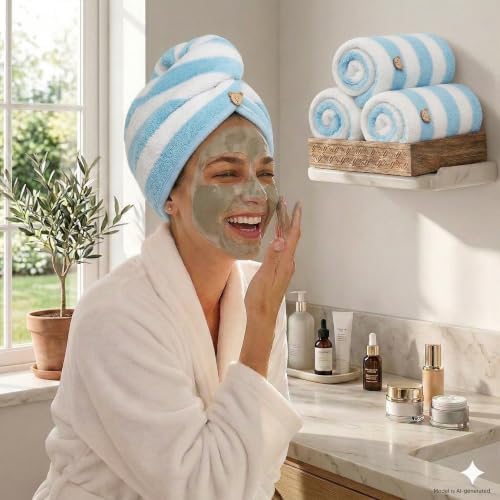 3 Pack Microfiber Hair Towel Wrap for Women, Fast Drying Hair Turban with Button, Anti-Frizz Large Hair Towel for All Hair Styles, Soft & Absorbent Hair Drying Towel - Image 4