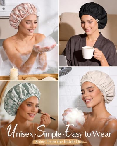 Yanibest Satin Lined Shower Cap, Reusable Waterproof Shower Caps for Women - Image 6