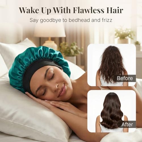 2PCS Silk Hair Bonnet for Sleeping Women - Satin Bonnet for Sleeping Double Layer Adjustable Sleep Cap for Curly Hair - Image 4