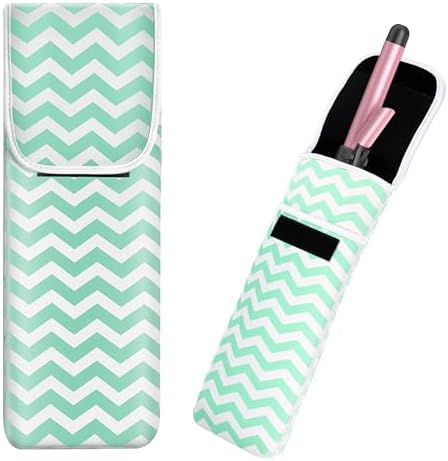 Women's Heat Resistant Neoprene Curling Iron Holder Flat Iron Curling Wand Travel Storage Cover Case Bag Pouch -Water-Resistant (Green-2) by ALEIFLEforKidsAdultsCosplayGift