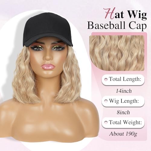 HANYUDIE Hat Wig for Women Wig Cap with Curly Hair Extensions Hat with Hair Wave Adjustable Baseball Cap Wigs - Image 2