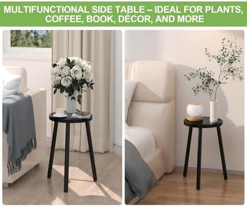 Wood Plant Stands Indoor, 16.7" Tall Plant Stand Outdoor Mid-Century Plant Stool, Single Plant Table Modern Small Round Side/End Table for Living Room, Balcony, Office(Black) - Image 4