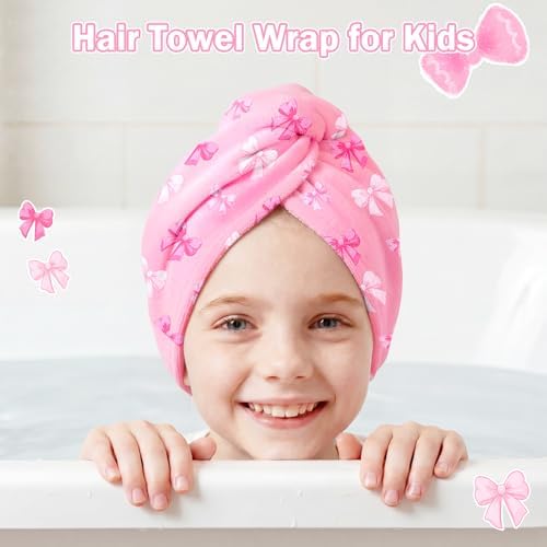 Microfiber Hair Towel Wrap for Kids Hair Drying Towel Wrap with Button 2 Pack Wet Hair Towel Wrap Head Towels Wrap for Girls - Image 5