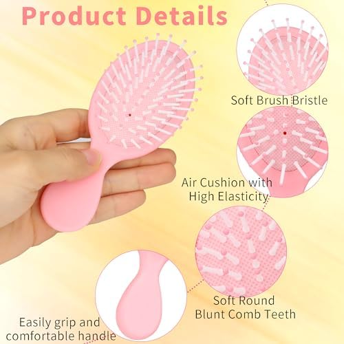 8 Pack Mini Soft Bristle Detangler Pocket Paddle Hair Brushes in 8 Colors for Men and Women - Travel-Friendly - Image 2