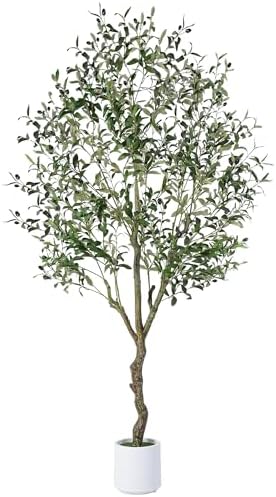Artificial Olive Tree Indoor 6FT, Tall Faux Olive Tree with White Planter by JOCOEVOL