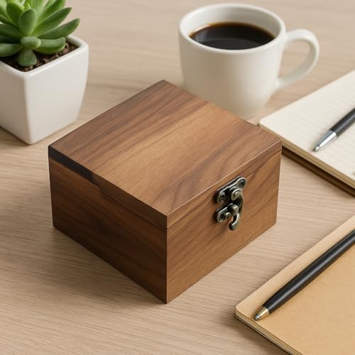 Handcrafted Walnut Wood Keepsake Box – 4.3 x 4.3 x 2.5 inch – Jewelry, Watch & Gift Storage Box – Rustic Wooden Box for Wedding, Birthday, Christmas - Image 5