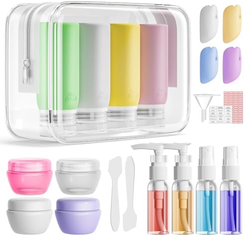 Muslish 21 Pack Leak Proof Silicone Travel Bottles Set, TSA Approved Containers for Toiletries, Travel Size Accessories and Shampoo Conditioner Bottles with Toiletry Bag (BPA Free) by MUSLISH