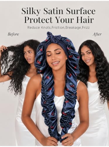 Double Layer Slik Like Satin Bonnet, 33-43" XXL Bonnet for Braids Long Hair - Image 2