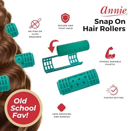 Annie Snap-On Magnetic Hair Rollers – Large 7/8 Inch with Locking Snap-Over Hood – Secure Hold No Pins Needed – Green, 10 Count - Image 3