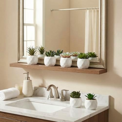 MyGift Mini Assorted Faux Succulent Plants Ceramic Geometric Pots Set of 6 - Image 4