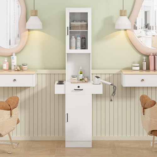 RESHABLE Salon Station for Hair Stylist,Hair Styling Storage Cabinet,White - Image 3