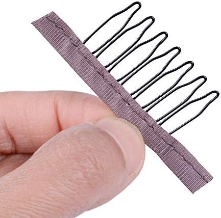 YANTAISIYU 24 Pcs/Lot Wig Accessories Kit - Steel Clips with Cloth Combs for Hairpiece Caps and Wig Making (Brown) - Image 5