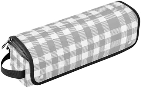 Grey Buffalo Plaid Check Hair Tools Travel Bag Portable Travel Organizer Pouch with Heat Resistant Mat Carrying Case for Hair Dryer Curling Iron Flat Irons by PJXTH