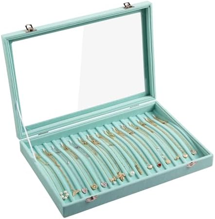 Frebeauty 15 Hooks Necklace Organizer,Velvet Necklace Holder Tray with Lid by Frebeauty