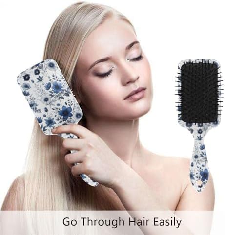 Blue Flowers Hair Brush, Soft Bristles Detangling Brush - Detangler Hairbrush Glides Through Tangles For All Hair Types (Wet Dry & Damaged Hair) - Image 4