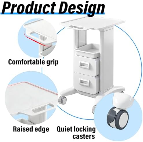 Medical Trolley Cart Mobile with Drawers, Hospital Ultrasound Cart with 4 Silent Swivel Wheels, Portable Medical Trolley Carts, 225 LBS Load, for Beauty, Salon, Clinic and Lab - Image 5