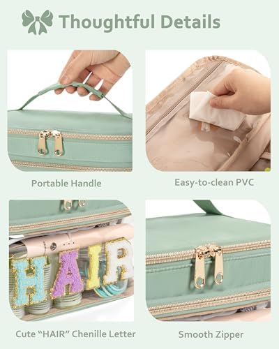 Fasrom Double Layer Hair Accessories Organizer, Preppy Makeup Bag for Girls - Image 4
