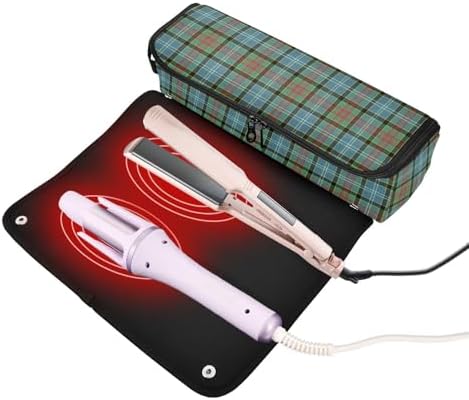 Tartan Plaid Hair Tools Travel Bag Carrying Case Portable Travel Organizer Pouch with Heat Resistant Mat for Hair Dryer Curling Iron Flat Irons - Image 2