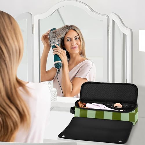 Checkerboard Verdant Plaid Hair Tools Travel Bag Portable Carrying Case with Heat Resistant Mat Travel Organizer Pouch for Curling Iron Hair Dryer Flat Irons - Image 6